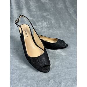NEW! J. Rene Black Sparkle Slingback Peep-Toe Woman's Pump 10M Kitten Heel